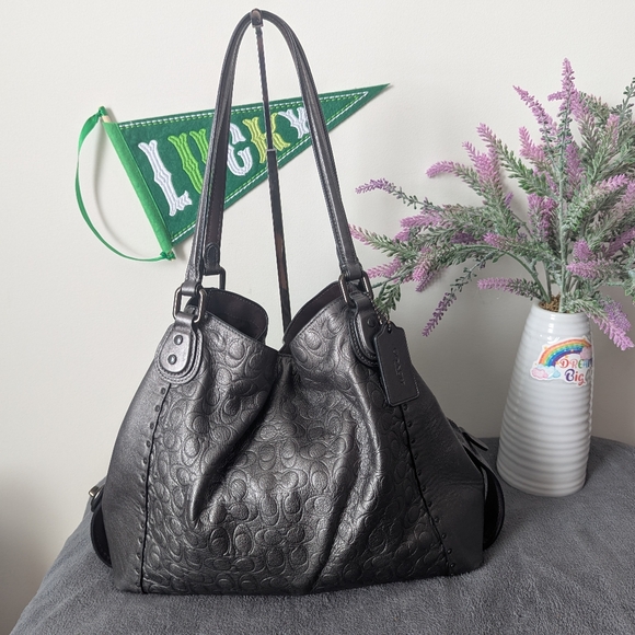 Coach Edie 31 In Metallic Signature Leather With Rivets - Picture 1 of 10